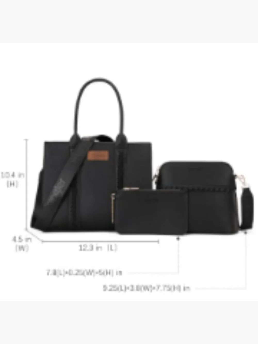 3-Piece Purse Set with Guitar Strap - Tote, Crossbody, Wallet - Faux Leather